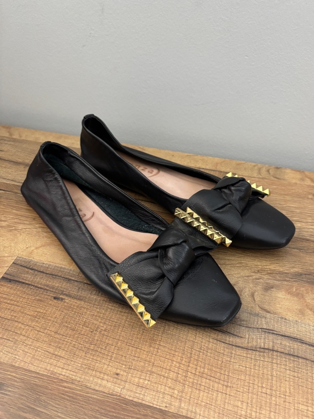Anthropologie Vicenza Studded Bow Square Toe Leather Ballet Flats
